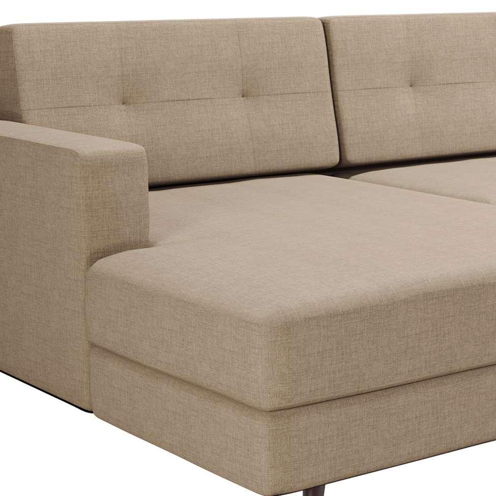Sofá 4 Lugares Living com Chaise Esquerdo Pé Palito Linho Cotton Bege - 6
