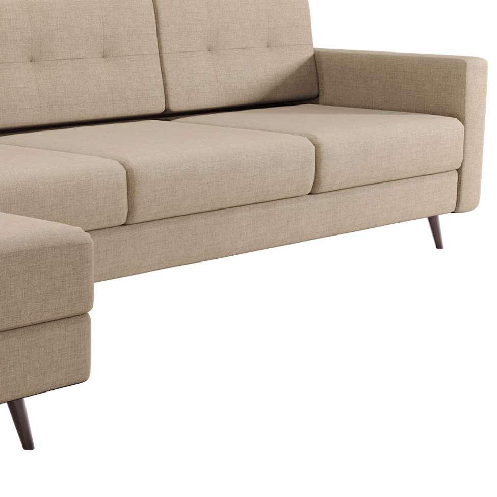 Sofá 4 Lugares Living com Chaise Esquerdo Pé Palito Linho Cotton Bege - 7