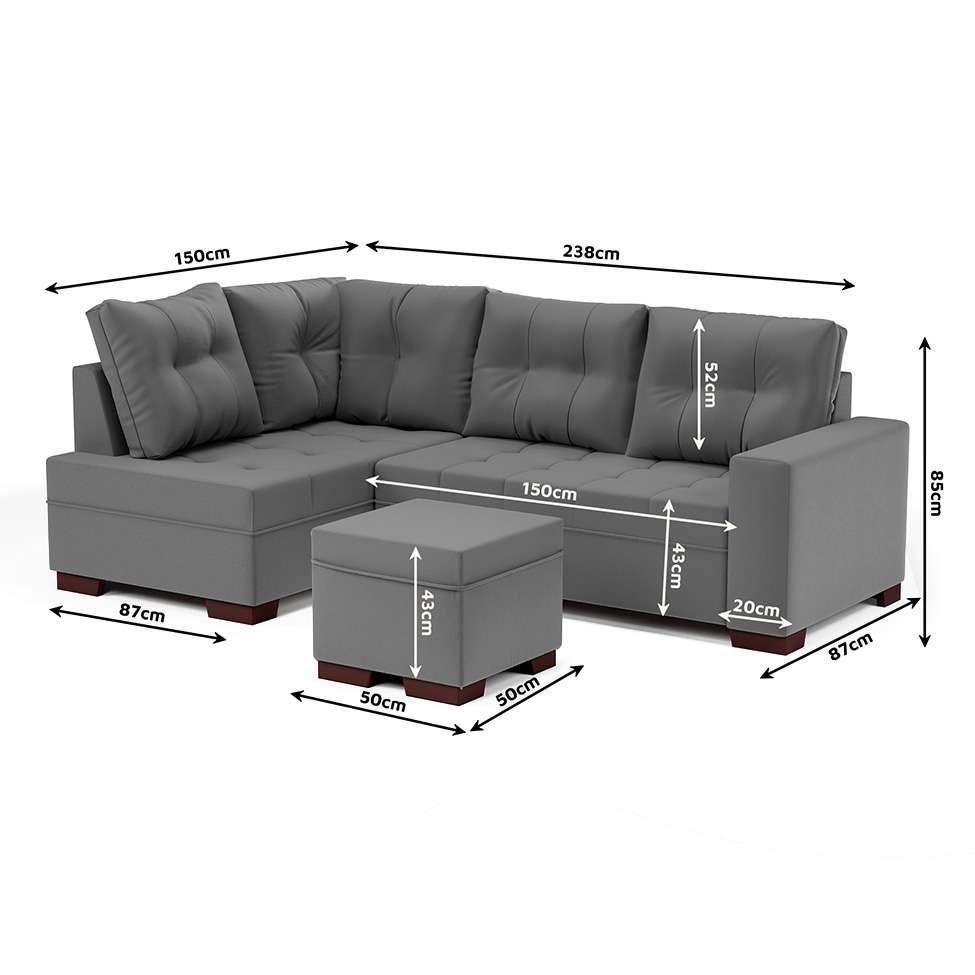 Sofá de Canto 6 Lugares Gávea Suede Cinza - 8