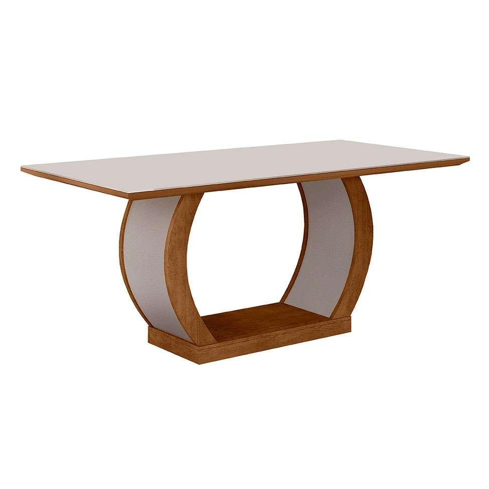 Conjunto de Mesa de Jantar com Vidro e 6 Cadeiras Maia I Veludo Imbuia e Creme - 2