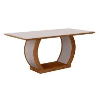 Conjunto de Mesa de Jantar com Vidro e 6 Cadeiras Maia I Veludo Imbuia e Creme - 2