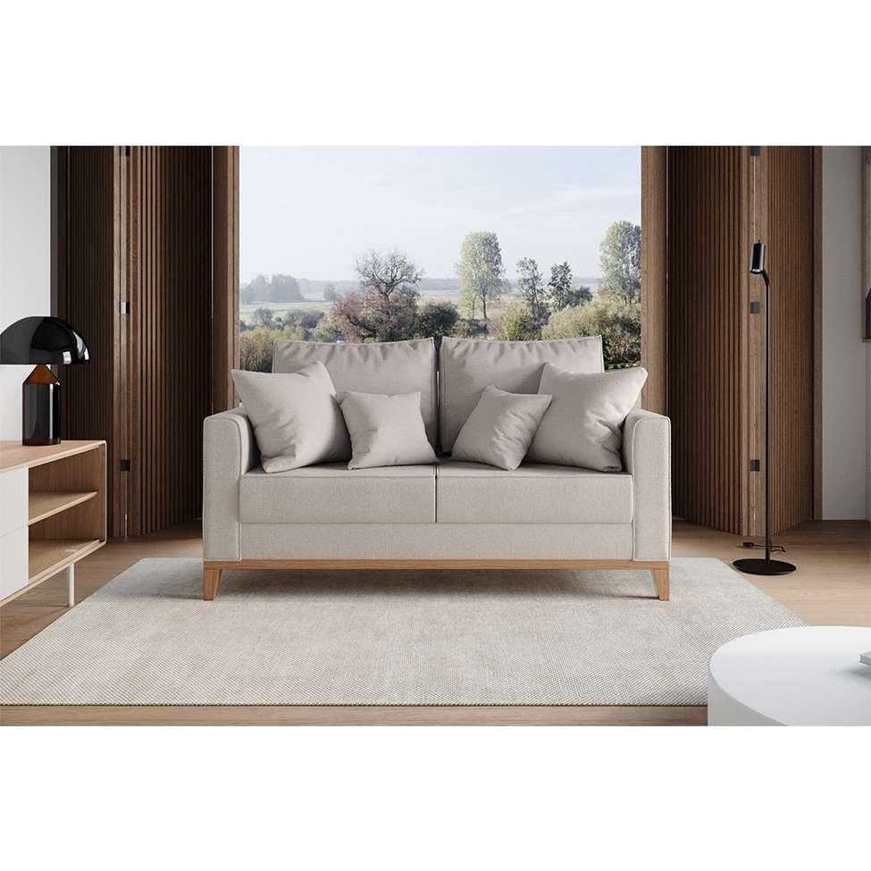 Sofá 2 Lugares Beny Base de Madeira Linho Cotton Cru - 2