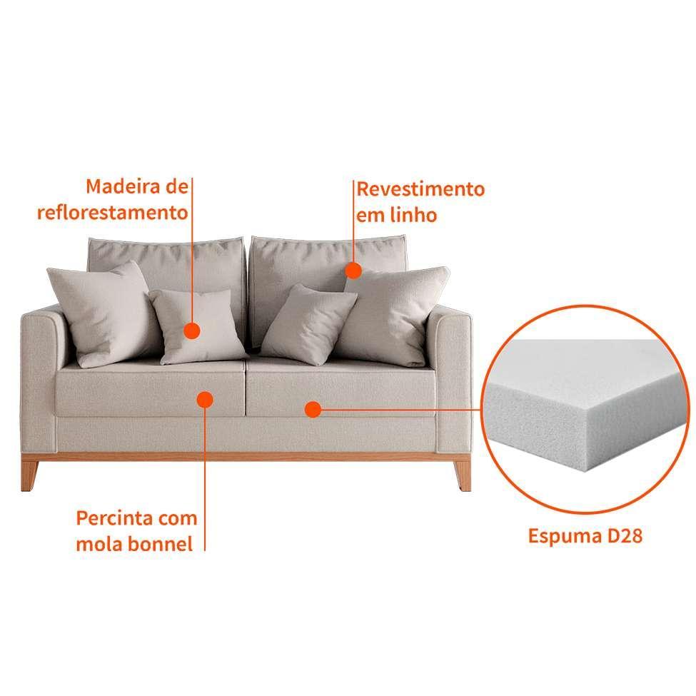 Sofá 2 Lugares Beny Base de Madeira Linho Cotton Cru - 4