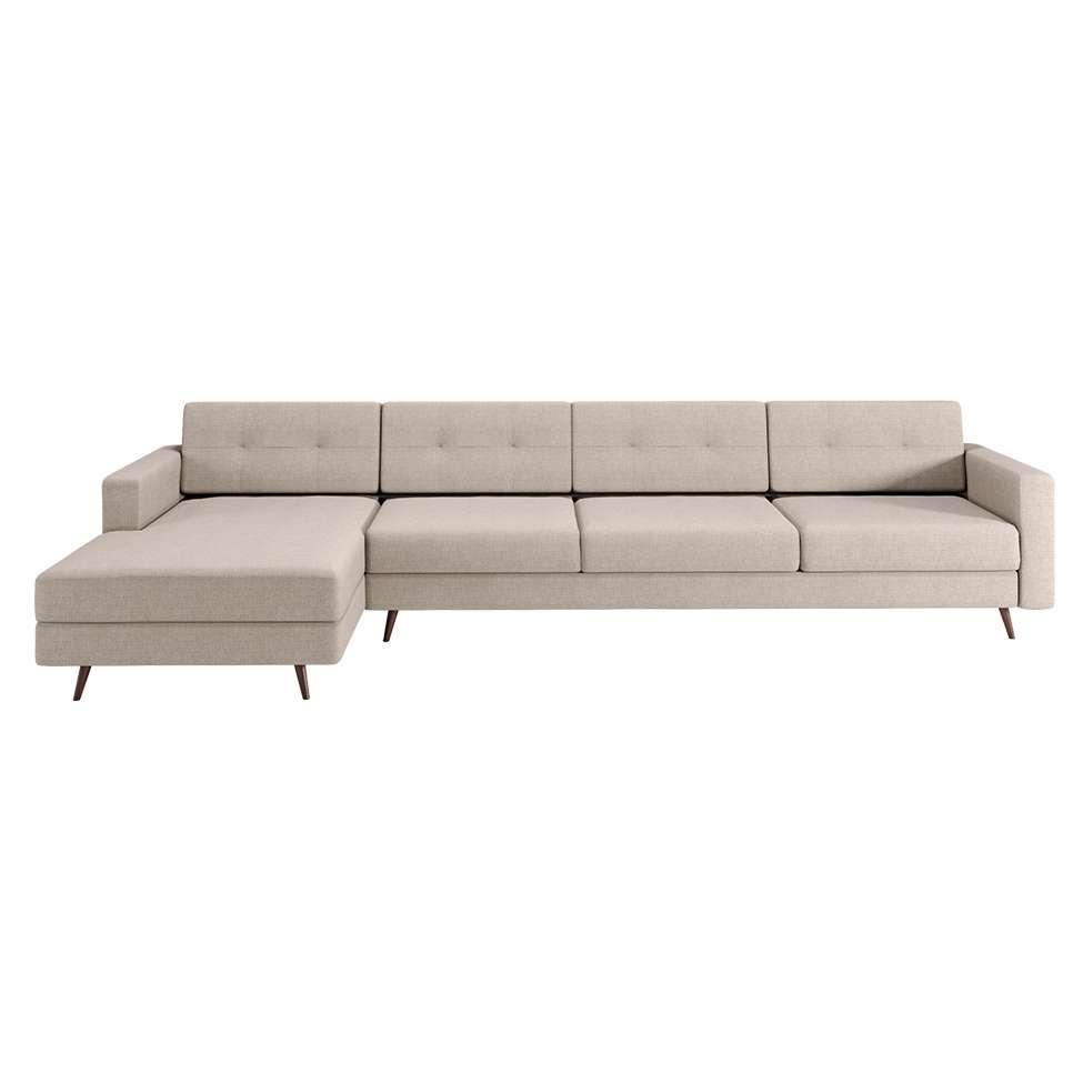 Sofá 4 Lugares Living com Chaise Esquerdo Pé Palito Linho Cotton Cru - 5
