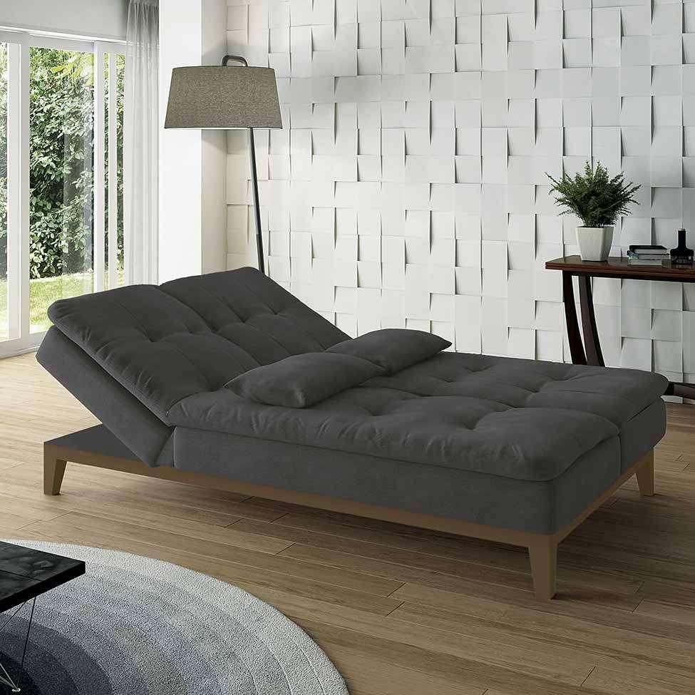 Sofá-Cama 3 Lugares Casal Amanda com Pés de Madeira Suede Cinza - 9