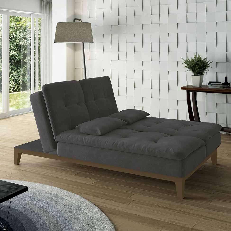 Sofá-Cama 3 Lugares Casal Amanda com Pés de Madeira Suede Cinza - 10