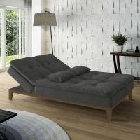 Sofá-Cama 3 Lugares Casal Amanda com Pés de Madeira Suede Cinza - 9