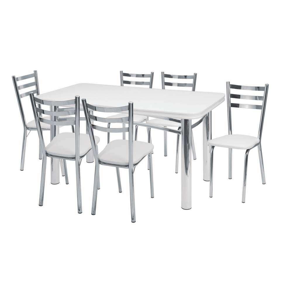 Conjunto de Mesa com 6 Cadeiras Adriana Prata e Branco - 1
