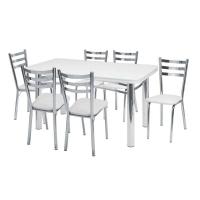 Conjunto de Mesa com 6 Cadeiras Adriana Prata e Branco - 1