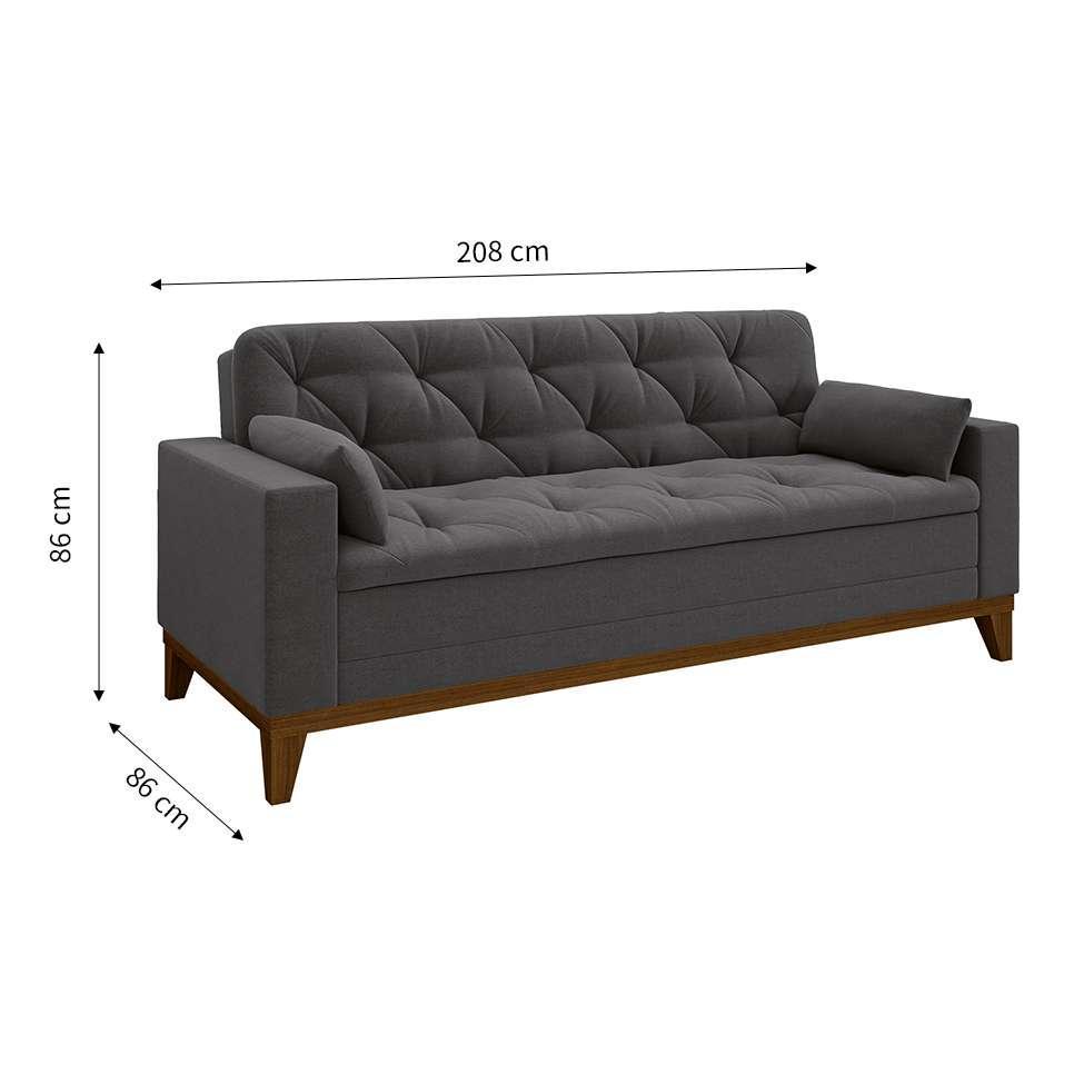 Sofá 3 Lugares Nevada I Suede Cinza - 3