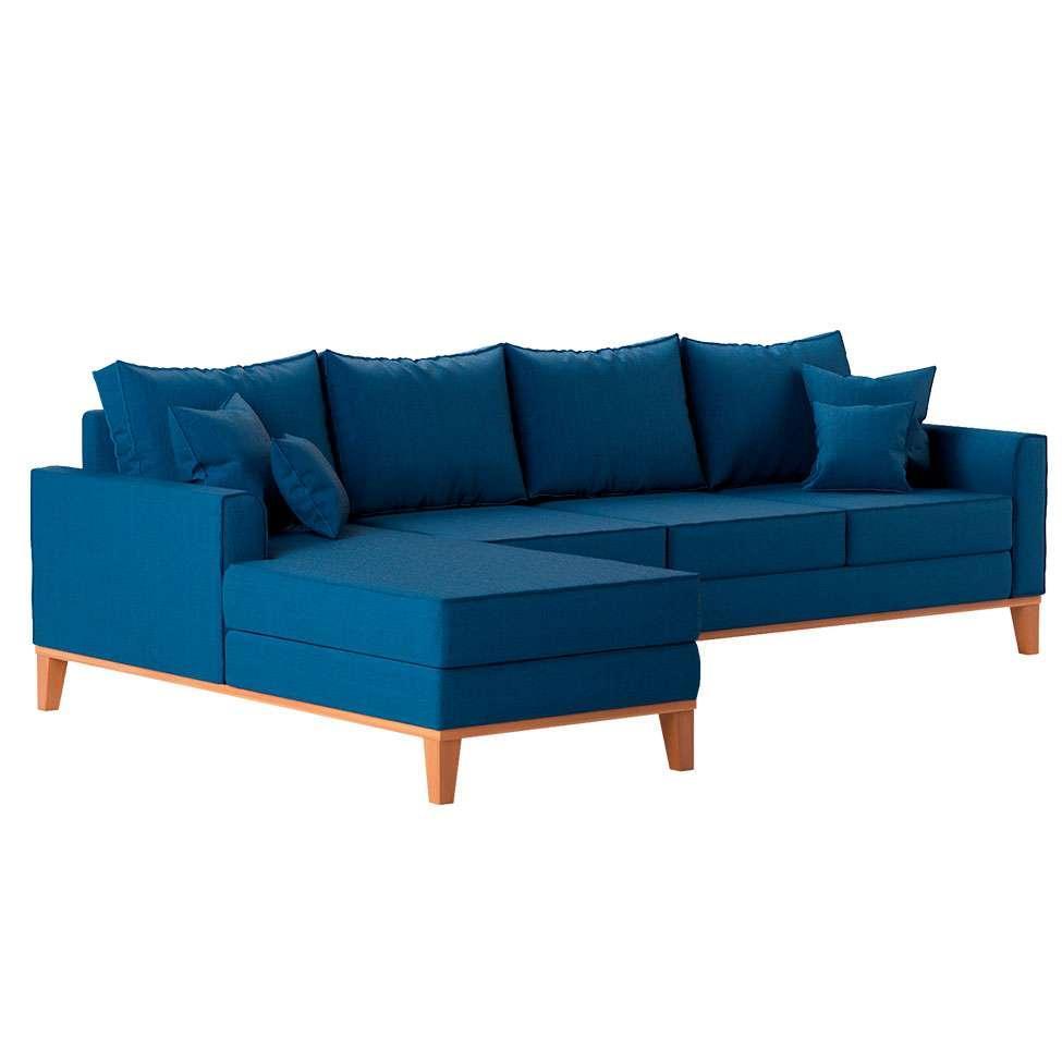 Sofá 4 Lugares Beny Com Chaise Esquerdo Linho Azul Marinho - 4