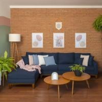 Sofá 4 Lugares Beny Com Chaise Esquerdo Linho Azul Marinho - 2