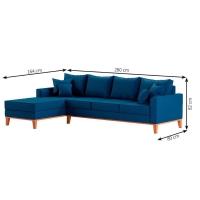 Sofá 4 Lugares Beny Com Chaise Esquerdo Linho Azul Marinho - 3