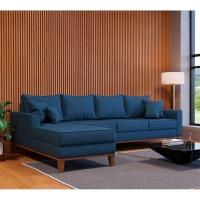 Sofá 4 Lugares Beny Com Chaise Esquerdo Linho Azul Marinho - 7