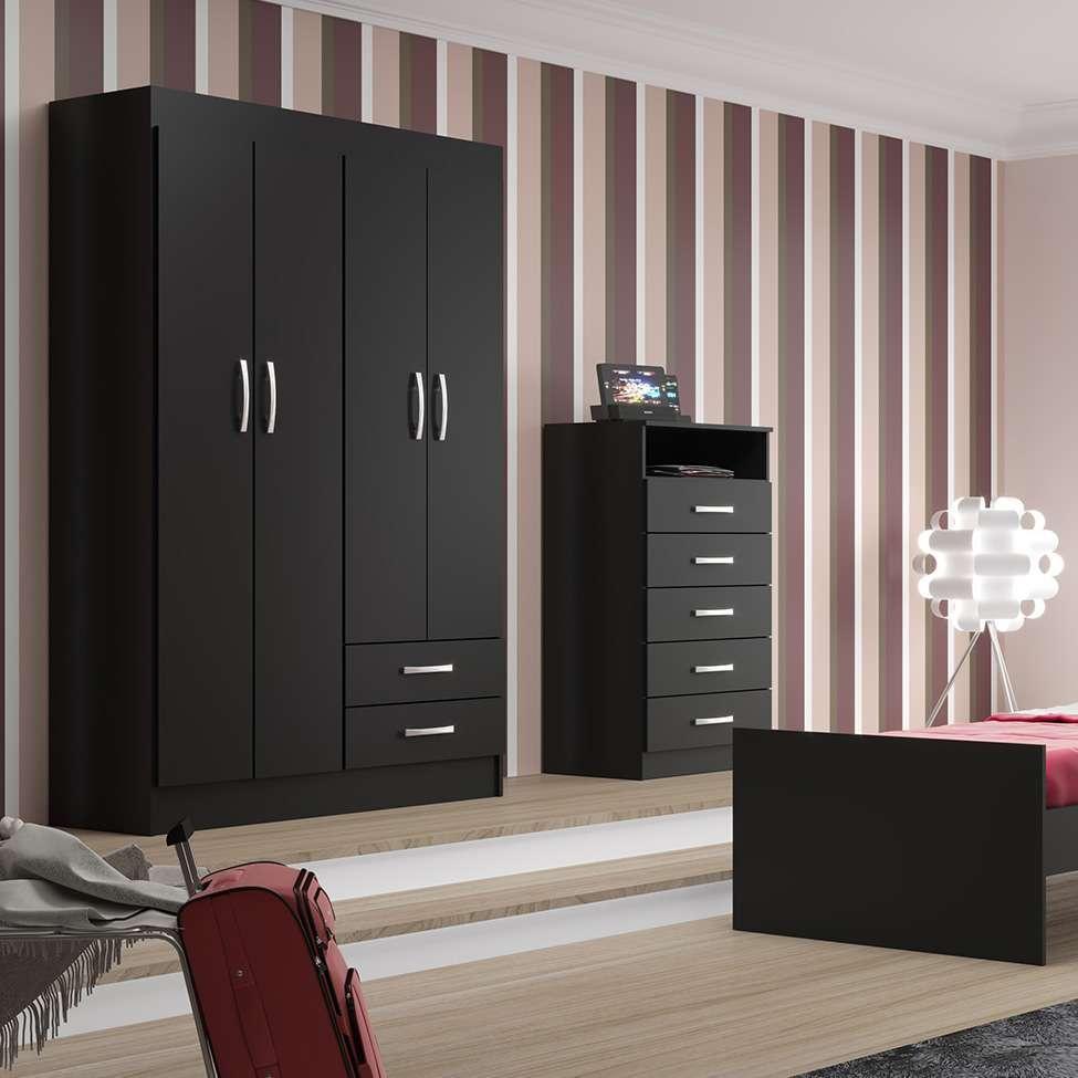 Guarda-Roupa Solteiro Atalaia 4 PT 2 GV Preto - 2