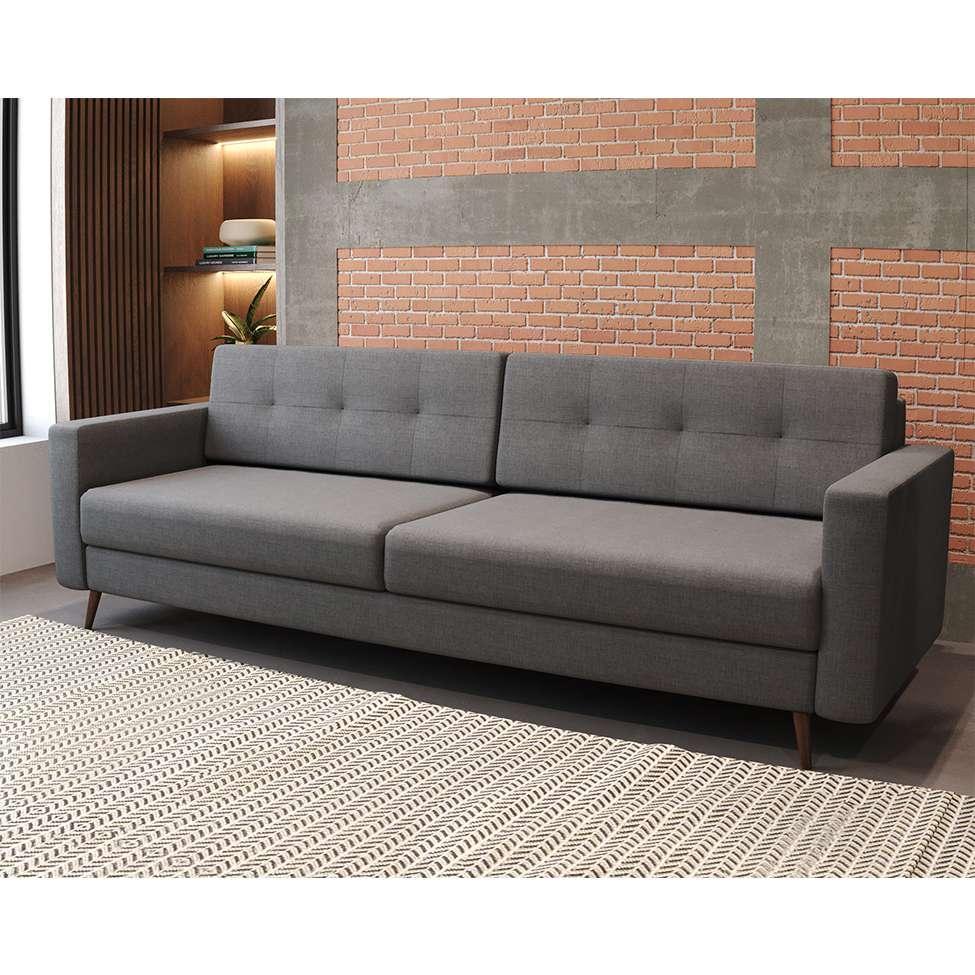 Sofá 3 Lugares Living Pé Palito Linho Cotton Cinza 210 cm - 2