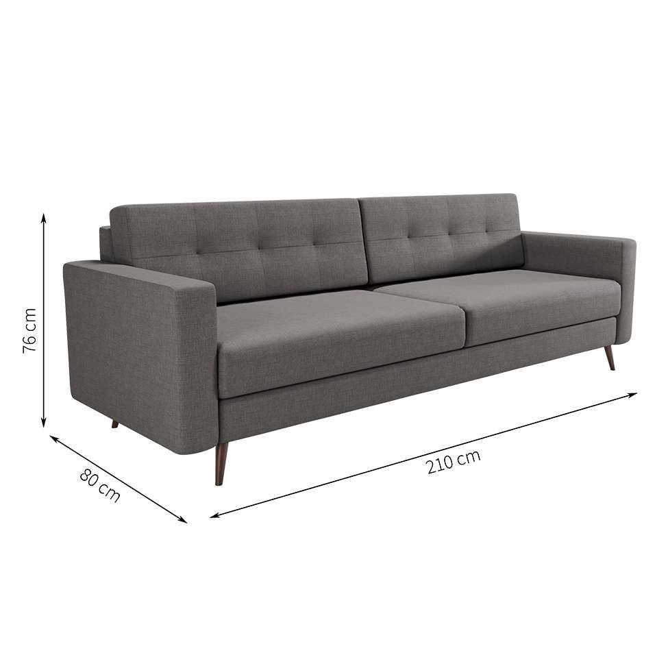 Sofá 3 Lugares Living Pé Palito Linho Cotton Cinza 210 cm - 3