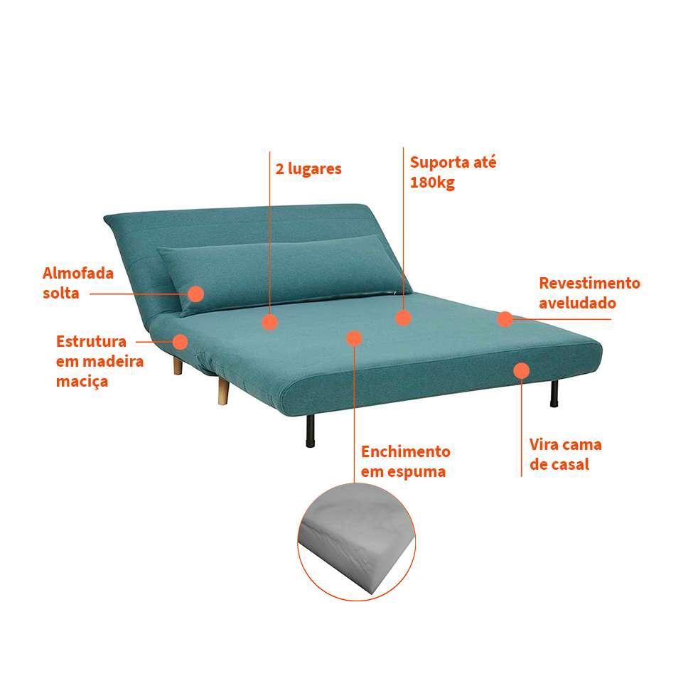 Sofá-Cama 2 Lugares Casal Génova Azul - 4