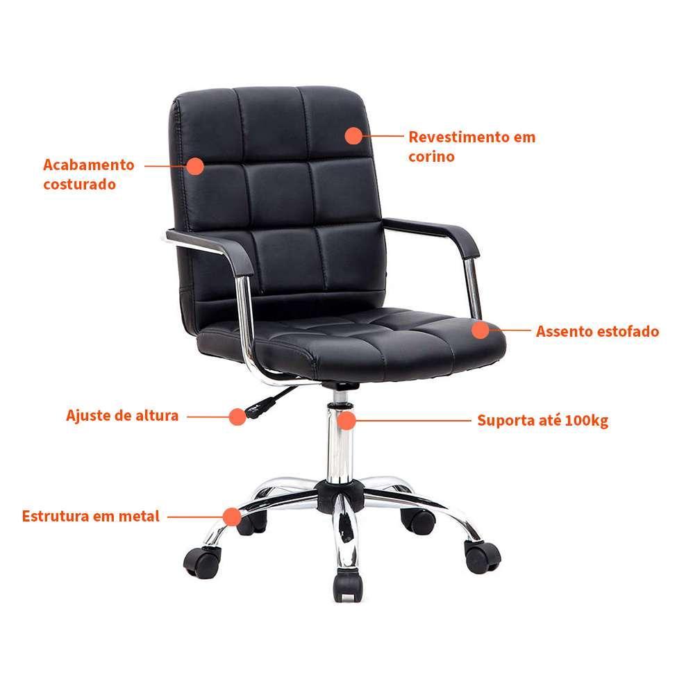 Cadeira de Escritório Secretária Giratória Fitz Preta - 3