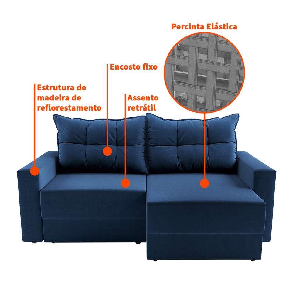 Sofá 2 Lugares Retrátil Lubeck Suede Azul Marinho 140 cm - 4