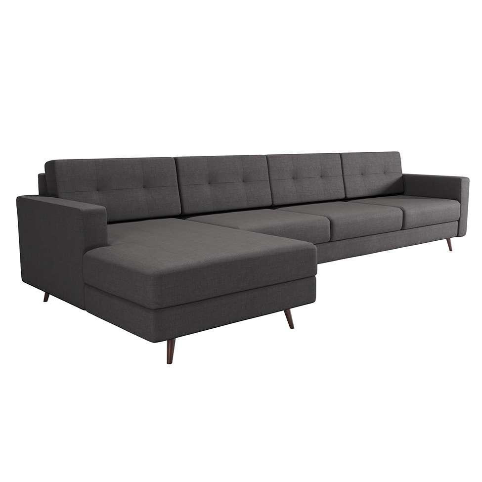 Sofá 4 Lugares Living com Chaise Esquerdo Pé Palito Linho Cotton Grafite Escuro - 2