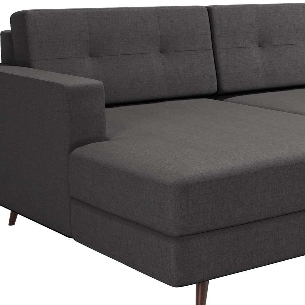 Sofá 4 Lugares Living com Chaise Esquerdo Pé Palito Linho Cotton Grafite Escuro - 6
