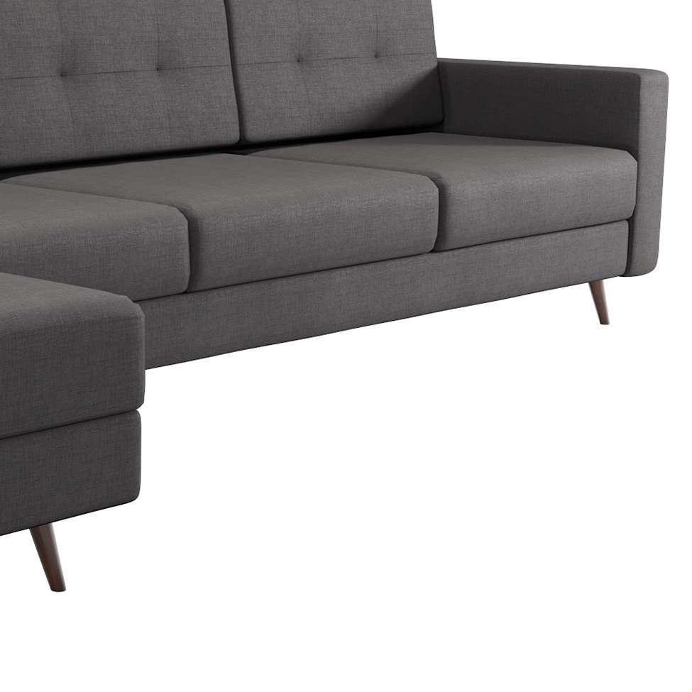 Sofá 4 Lugares Living com Chaise Esquerdo Pé Palito Linho Cotton Grafite Escuro - 7