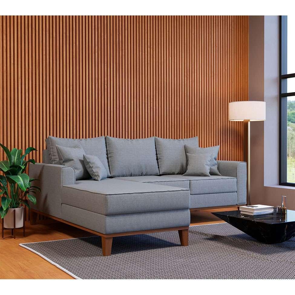 Sofá 3 Lugares Beny Com Chaise Esquerdo Linho Cinza - 2