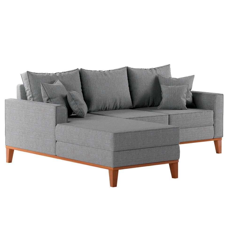 Sofá 3 Lugares Beny Com Chaise Esquerdo Linho Cinza - 4