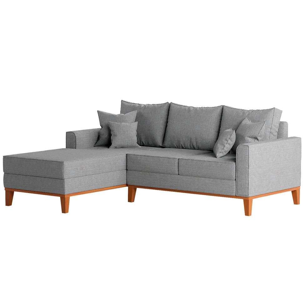Sofá 3 Lugares Beny Com Chaise Esquerdo Linho Cinza - 6