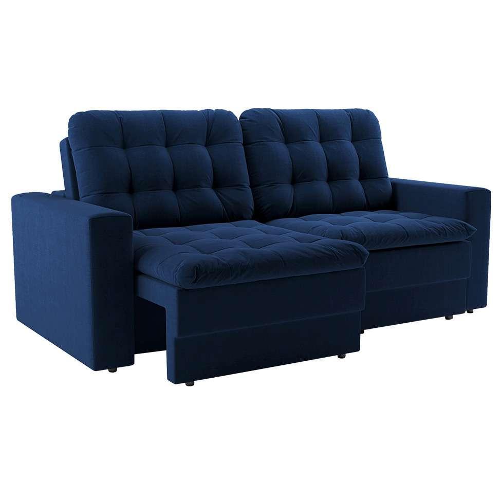 Sofá 3 Lugares Retrátil Lubeck Plush Suede Azul Marinho 180 cm - 1