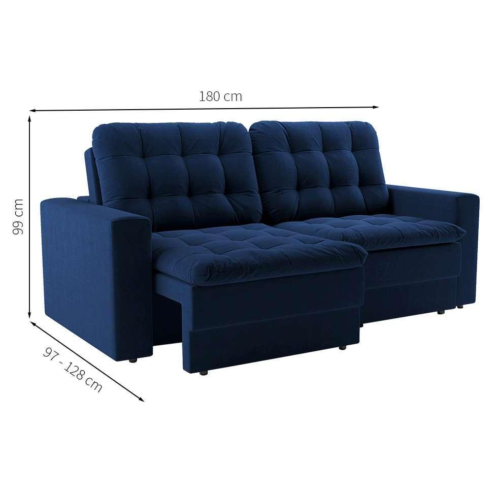 Sofá 3 Lugares Retrátil Lubeck Plush Suede Azul Marinho 180 cm - 3
