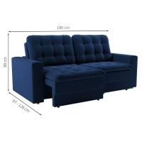 Sofá 3 Lugares Retrátil Lubeck Plush Suede Azul Marinho 180 cm - 3