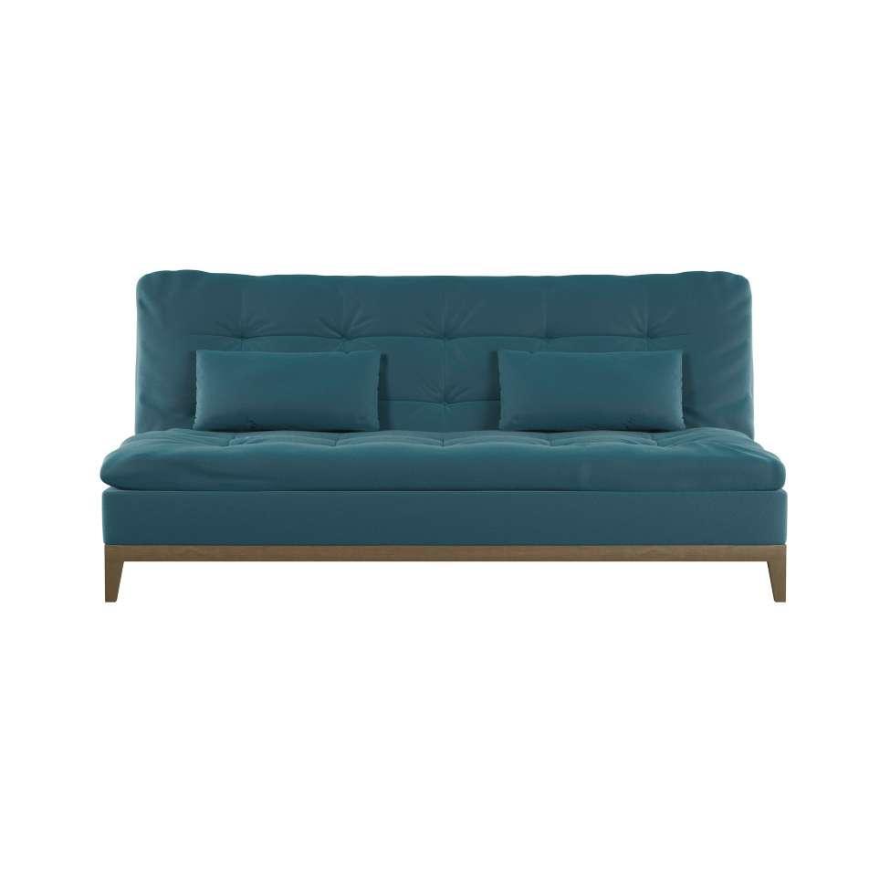 Sofá-Cama 3 Lugares Casal Excelencia Base e Pés de Madeira Suede Azul - 3