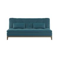 Sofá-Cama 3 Lugares Casal Excelencia Base e Pés de Madeira Suede Azul - 3