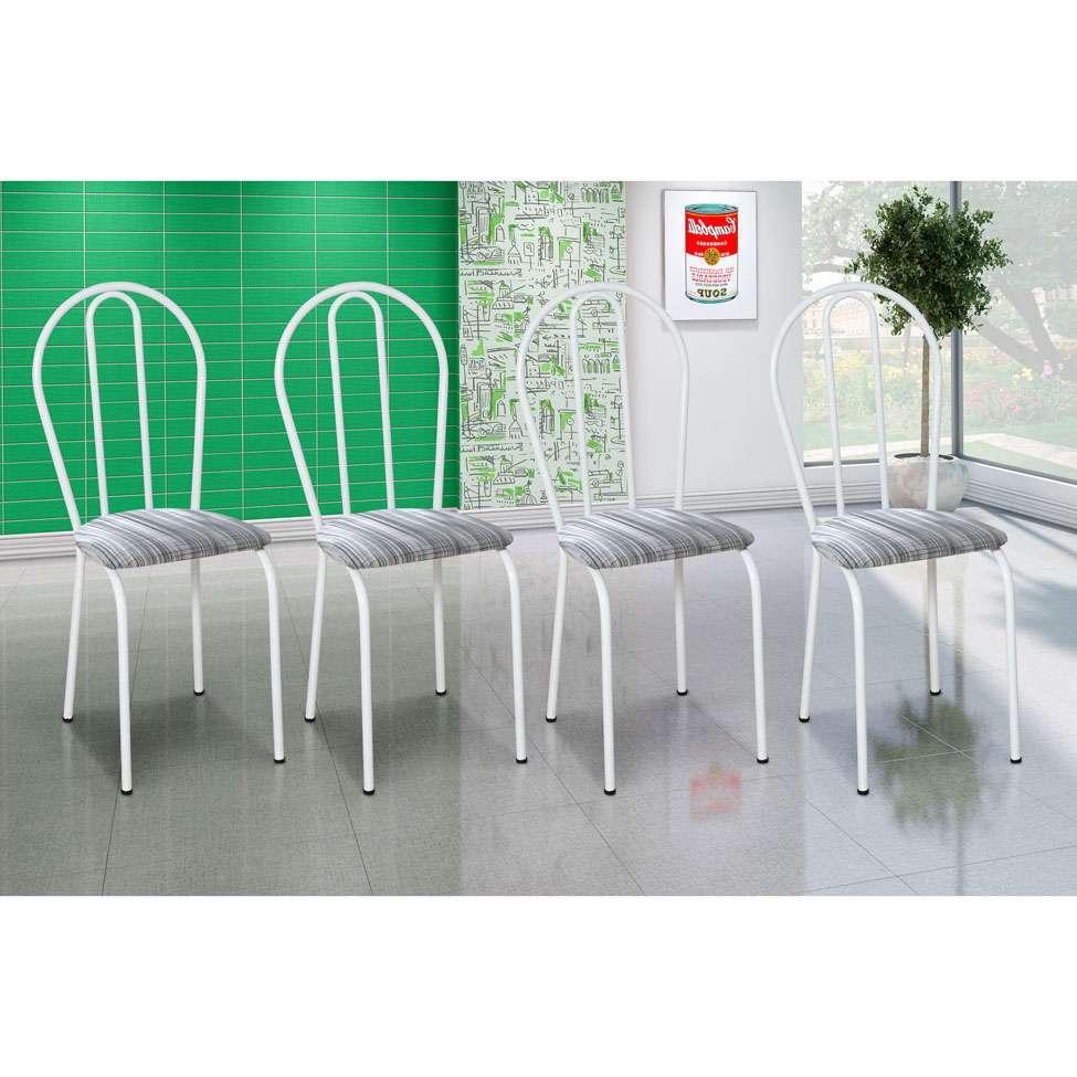 Conjunto com 4 Cadeiras Madryn Cinza Listrado e Branco - 2