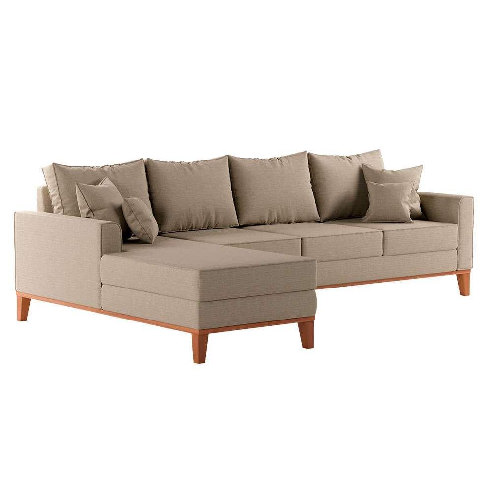 Sofá 4 Lugares Beny Com Chaise Esquerdo Linho Bege - 4