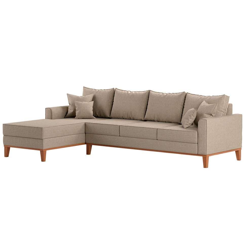 Sofá 4 Lugares Beny Com Chaise Esquerdo Linho Bege - 6