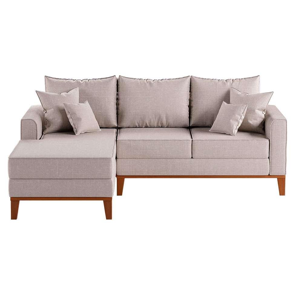 Sofá 3 Lugares Beny Com Chaise Esquerdo Linho Cru - 1