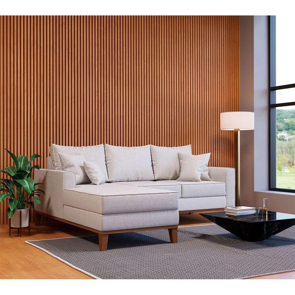 Sofá 3 Lugares Beny Com Chaise Esquerdo Linho Cru - 2