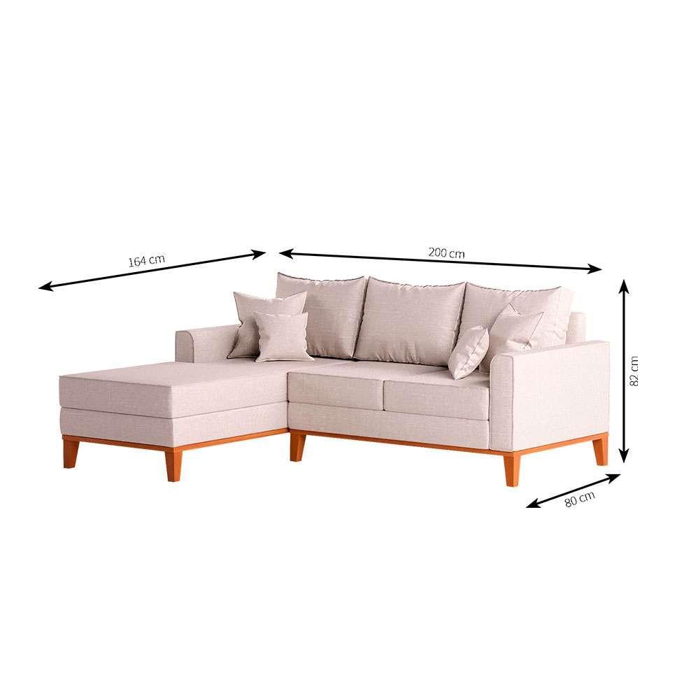 Sofá 3 Lugares Beny Com Chaise Esquerdo Linho Cru - 3