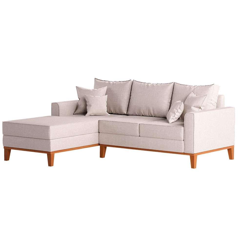 Sofá 3 Lugares Beny Com Chaise Esquerdo Linho Cru - 4