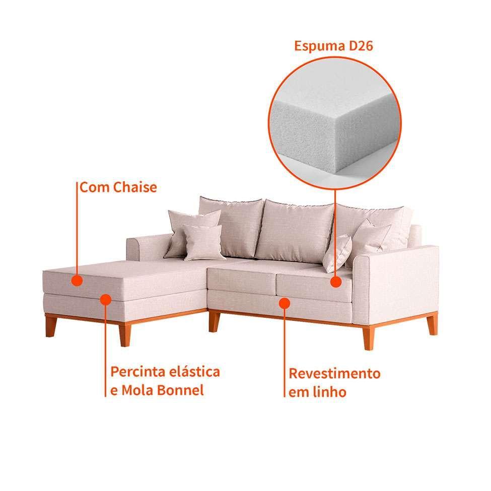 Sofá 3 Lugares Beny Com Chaise Esquerdo Linho Cru - 6