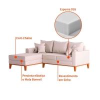 Sofá 3 Lugares Beny Com Chaise Esquerdo Linho Cru - 6