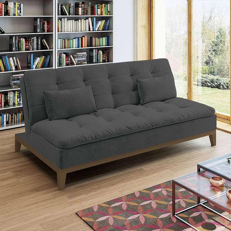 Sofá-Cama 3 Lugares Casal Premium Base e Pés de Madeira Suede Cinza - 2