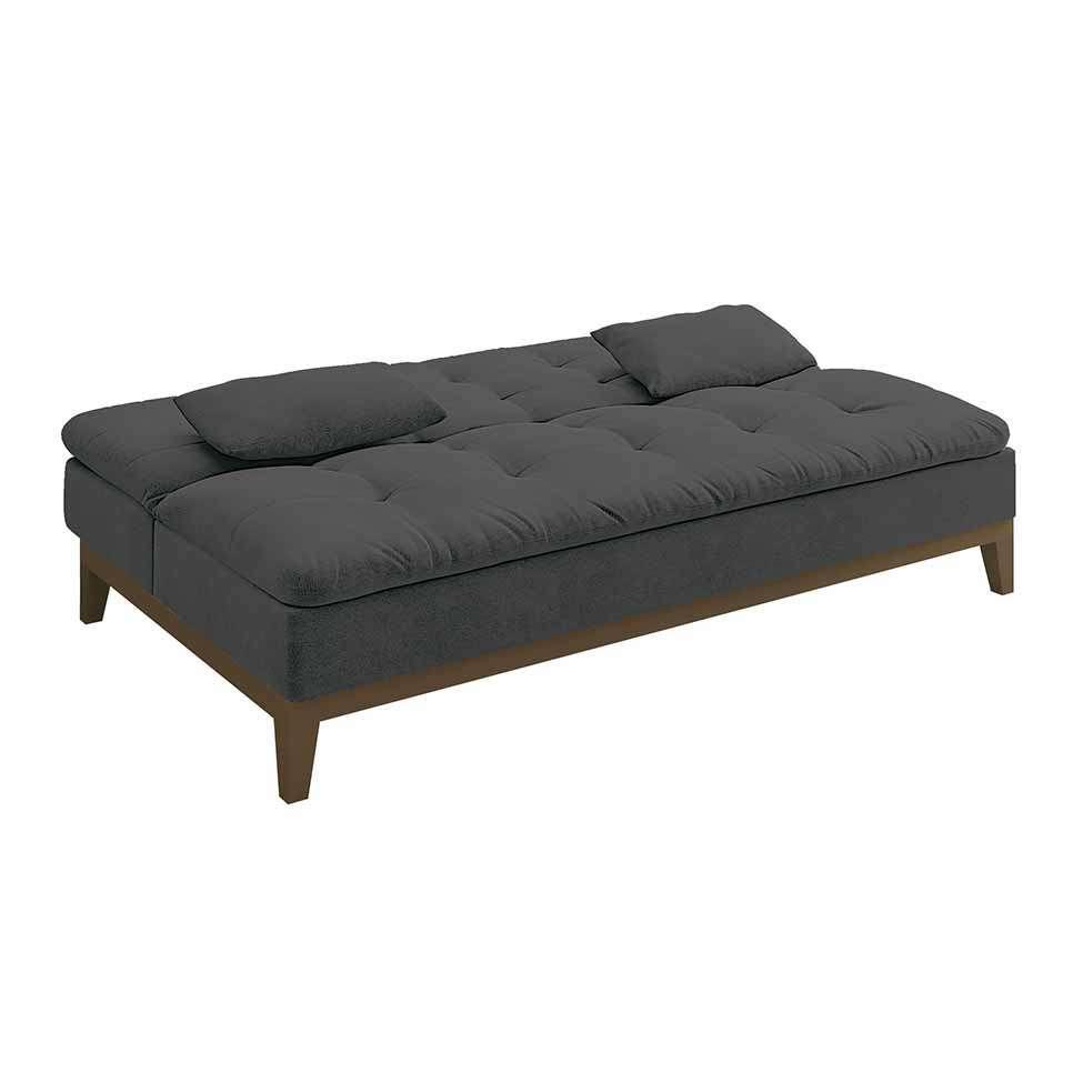 Sofá-Cama 3 Lugares Casal Premium Base e Pés de Madeira Suede Cinza - 4