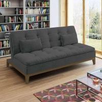 Sofá-Cama 3 Lugares Casal Premium Base e Pés de Madeira Suede Cinza - 2
