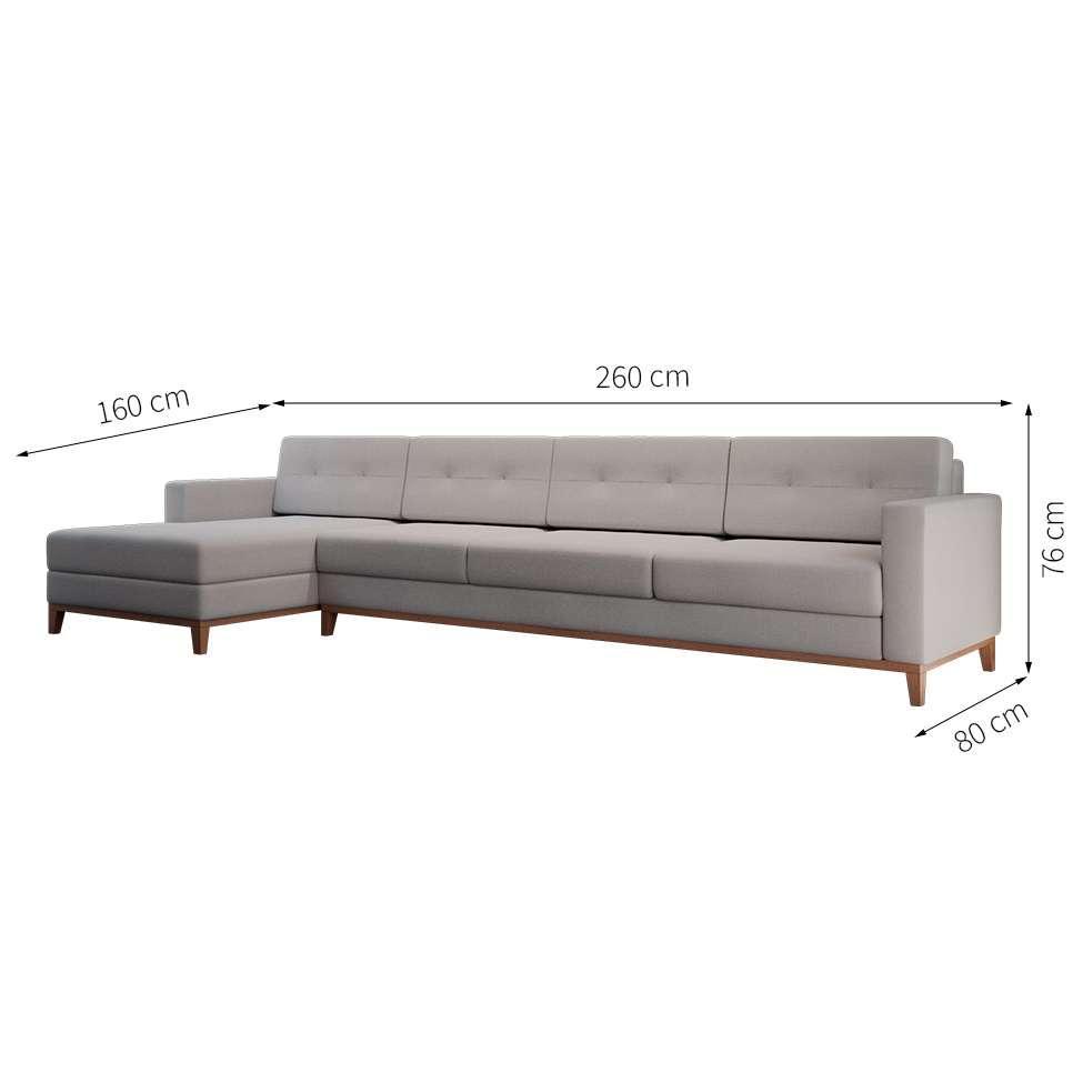Sofá 4 Lugares Living com Chaise Esquerdo Pés e Base em Madeira Linho Cotton Cru - 3