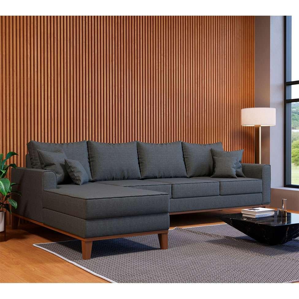 Sofá 4 Lugares Beny Com Chaise Esquerdo Linho Grafite - 1