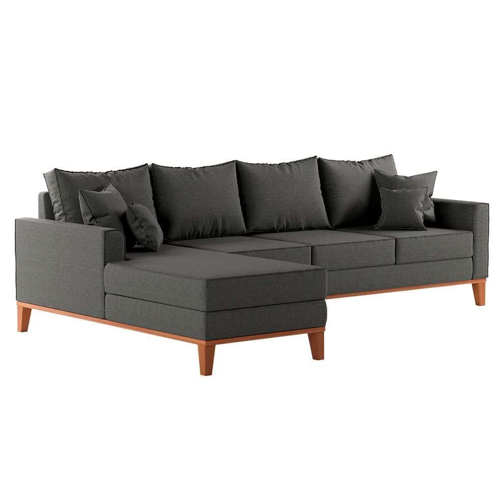 Sofá 4 Lugares Beny Com Chaise Esquerdo Linho Grafite - 4